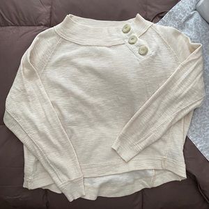 Free people cream long sleeve top with button neck